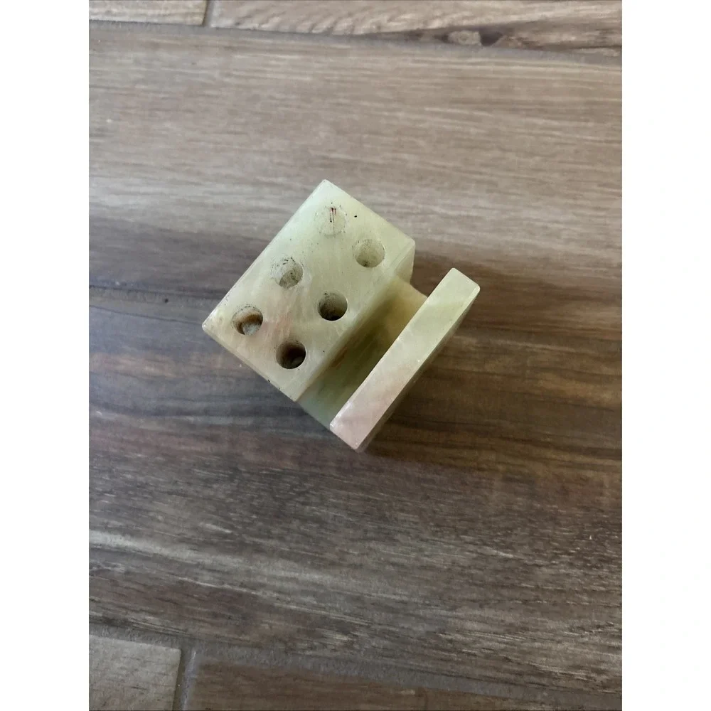Vintage Carved Agate Stone Dice Paperweight Pen Pencil Holder Desk Organizer